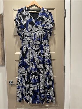 Chico's Black, Blue & White Floral Midi Dress